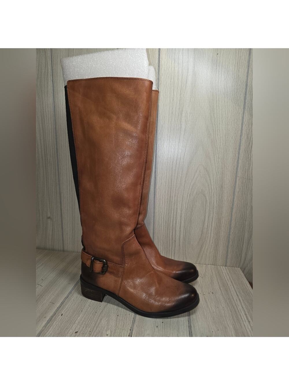 Vice Camuto Volero Brown Leather Tall Riding Boots Size 6.5 Two Tone Boho